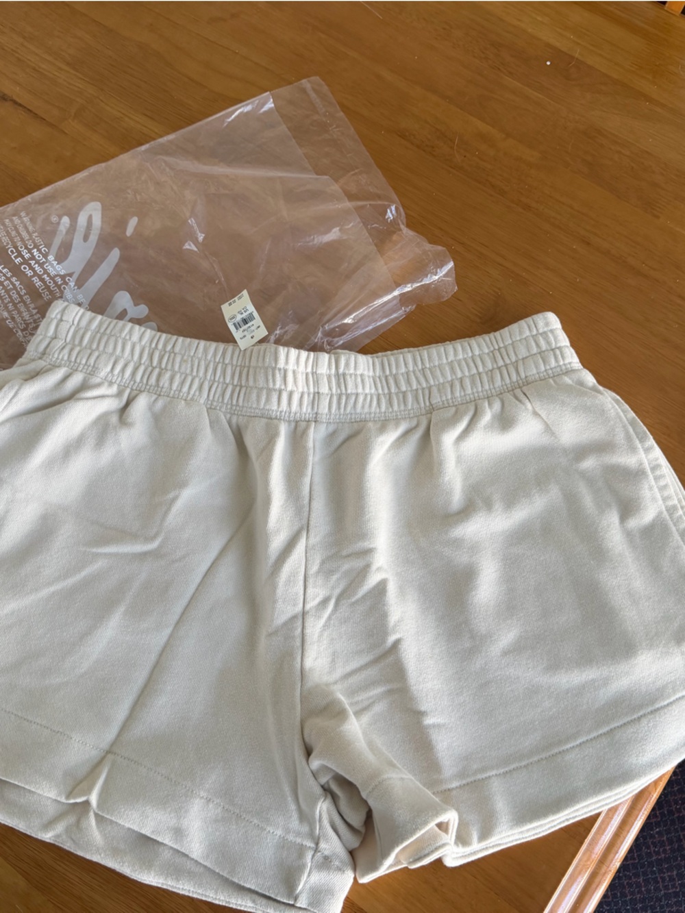 Aerie Cream Elastic-Waist Athletic Shorts size XL NWT